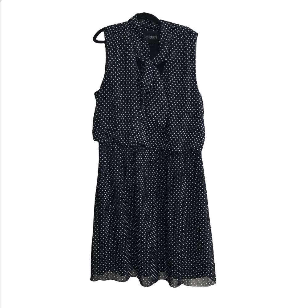 Blue chiffon polka dot dress with tie in front